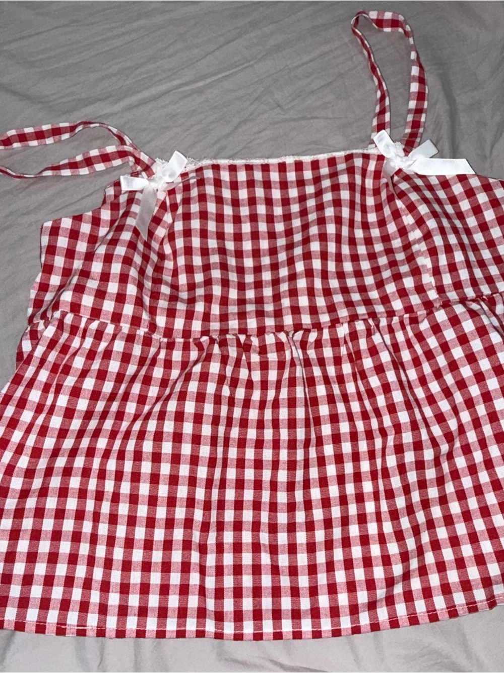 SHEIN Red & White Gingham Tie-Strap Girls' Camisole